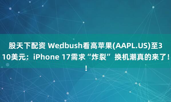 股天下配资 Wedbush看高苹果(AAPL.US)至310美元：iPhone 17需求“炸裂” 换机潮真的来了！